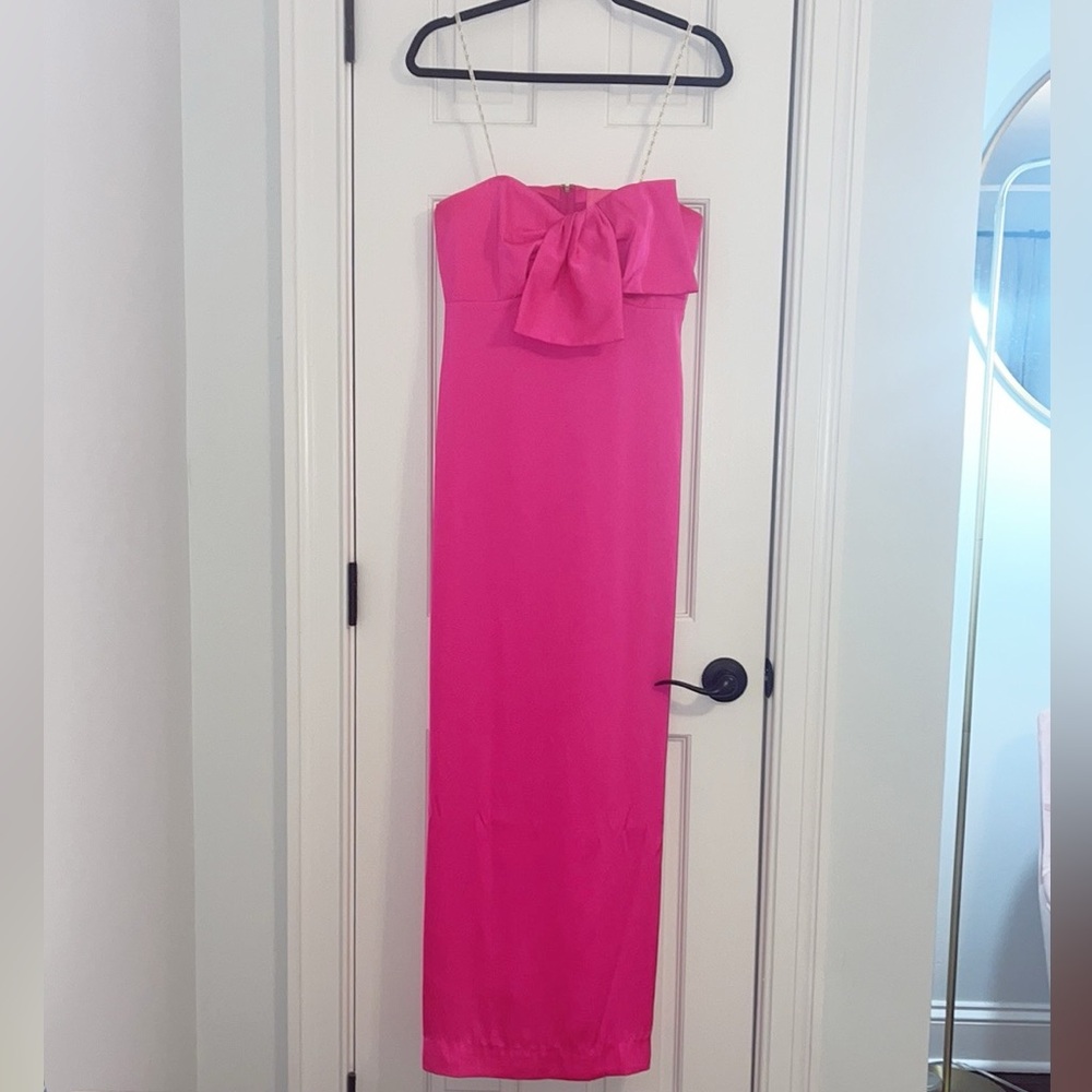 NWT Lilly Pulitzer Carlynn Satin Maxi Bow Dress Size 2 Pink Palms